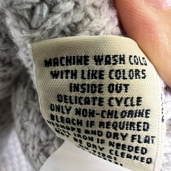 L L Bean Women Waffle Knit Turtleneck Sweater Gray Sz L Wool Cotton Blend Chunky - Picture 8 of 12